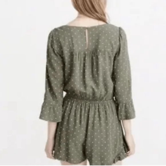 Abercrombie & Fitch Olive Green Knot Front Polka Romper in Small - Picture 2 of 7